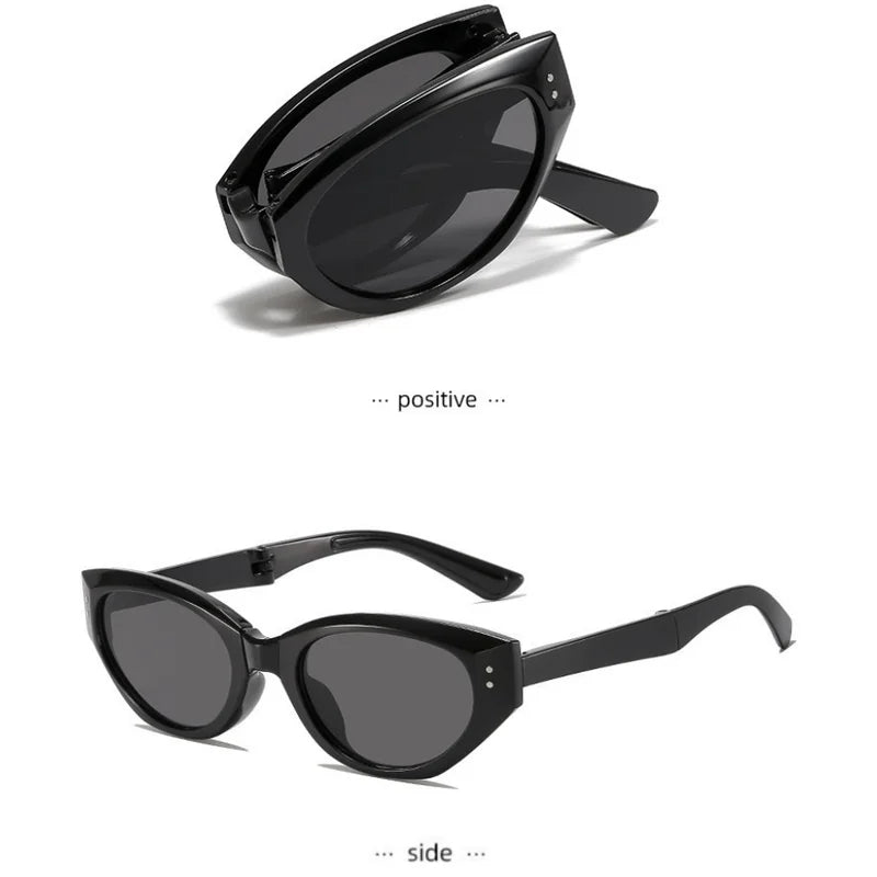 Minimalist Oval Cat-Eye Sunglasses Women's Folding UV Sunshade Accessories