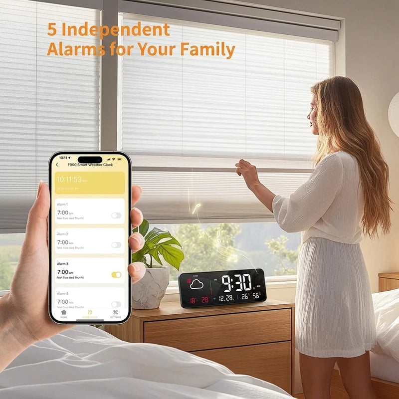 WiFi Smart Weather Clock with Indoor Temp & Humidity Display, Alarm & App Control