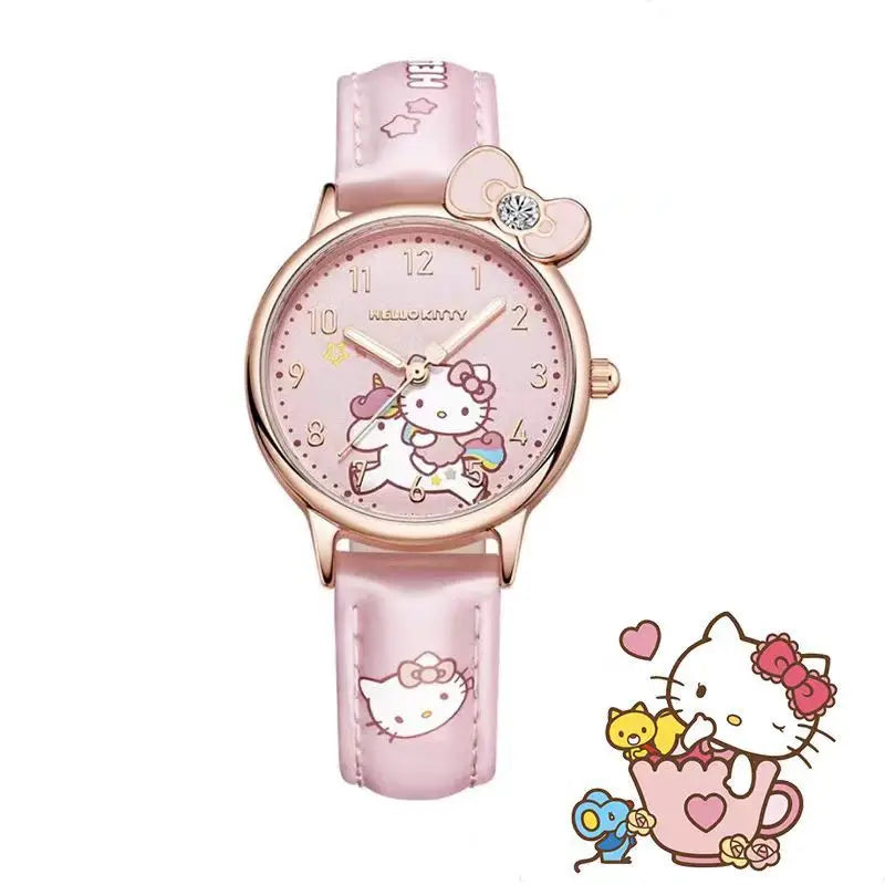 Kids Quartz Wrist Watch with Hello Kitty and Kuromi Characters - Casual Jewelry for Children