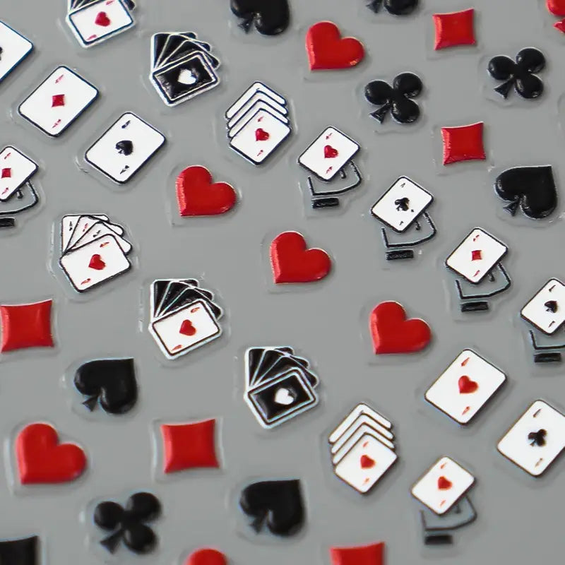 Poker Nail Art Stickers 5D Embossed Playing Card Nail Decals DIY Manicure