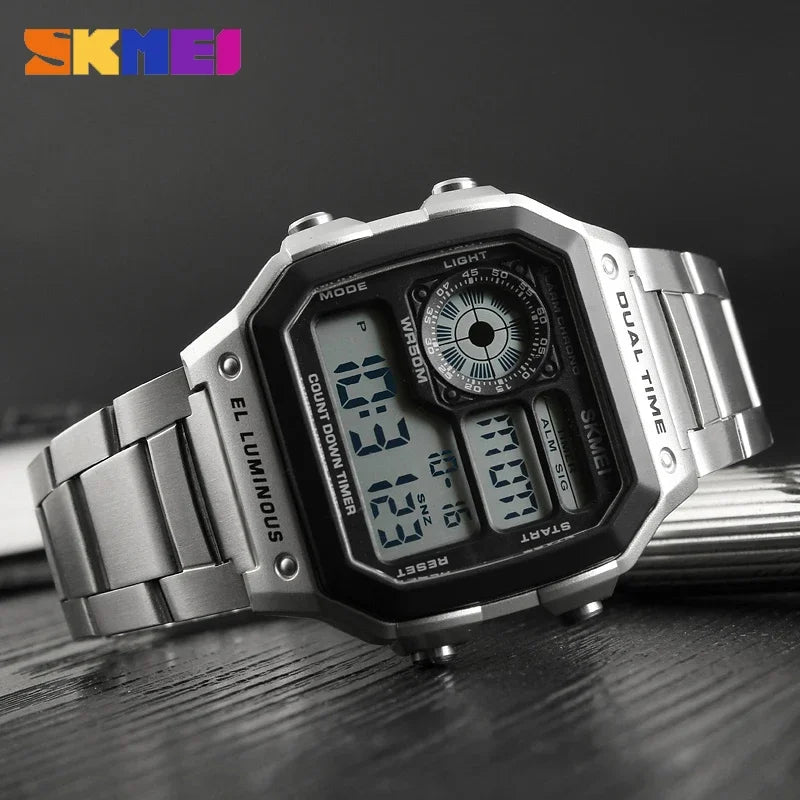 Digital Sports Watch for Men Waterproof Chronograph Stainless Steel