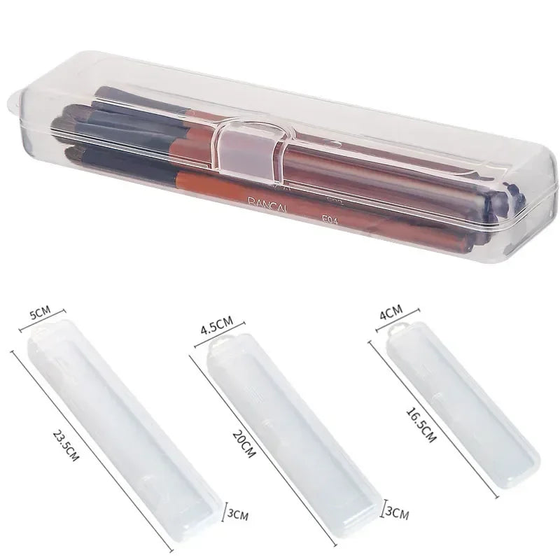 Portable Makeup Brush Organizer with Cover - Transparent Plastic Storage Box for Vanity and Travel