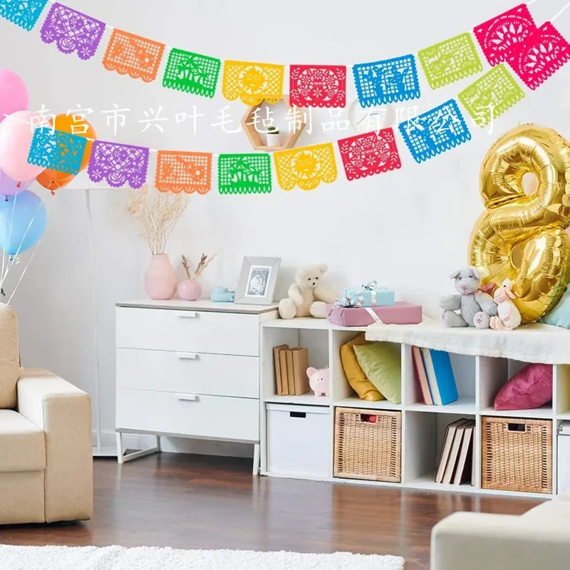 Mexican Theme Party Banner Felt Flags for Day of The Dead & Birthday Decor