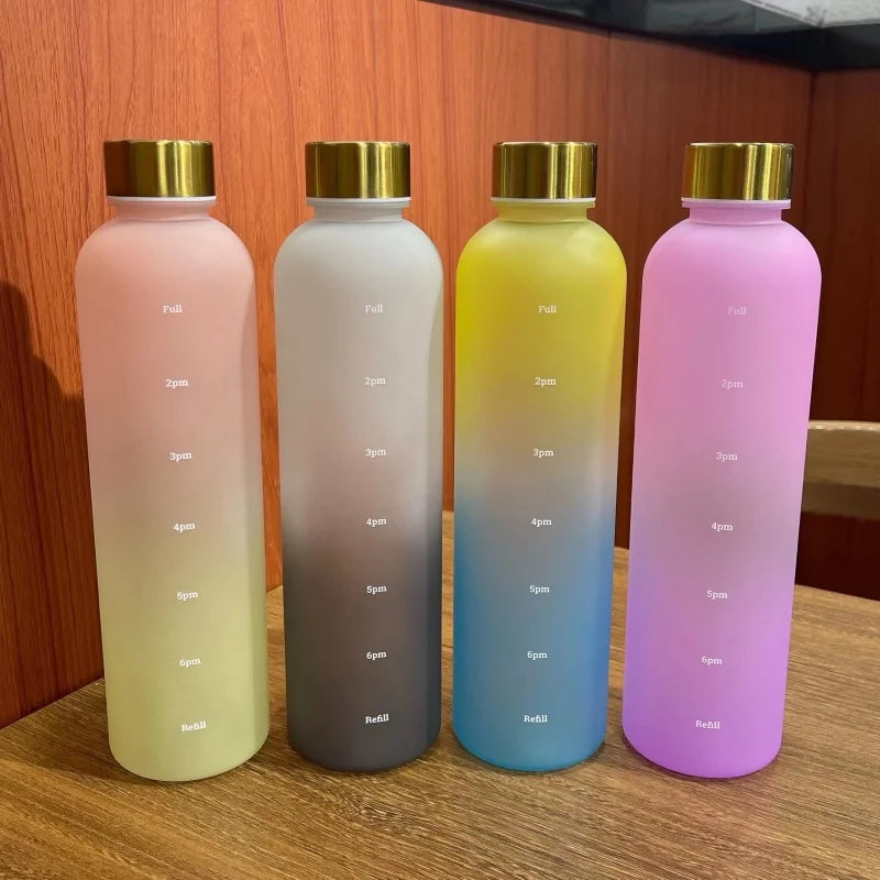 1L Reusable Water Bottle with Time Marker Leakproof BPA-Free Sports Travel