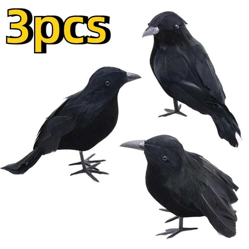 Realistic Artificial Crow Decorations for Halloween Party Props 1-3 pcs
