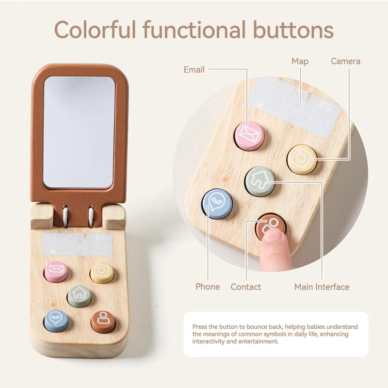 Montessori Baby Toys Flip Cell Phone with Mirror - Educational Touch Toy for Infants