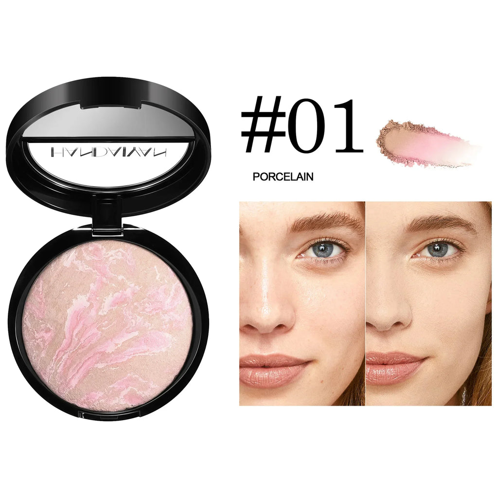 Oil-Control Luminous Setting Powder with Marble Baked Finish - Brightening Face Powder Compact Foundation Makeup