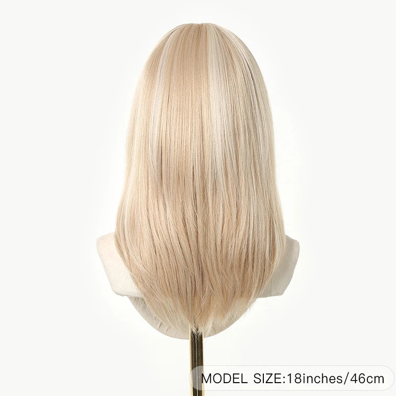 Blonde Synthetic Wig for Women Medium Length Straight with Bangs - Heat Resistant & Natural Look