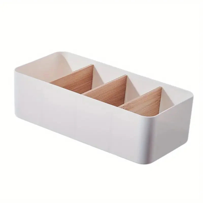 Multi-Function Desktop Storage Box with Bamboo and Wood, Remote Control & Cosmetic Organizer