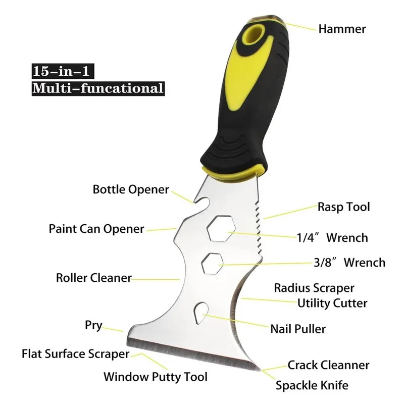 15-in-1 Multi-Use Paint Scraper & Wallpaper Tool Stainless Steel Home DIY