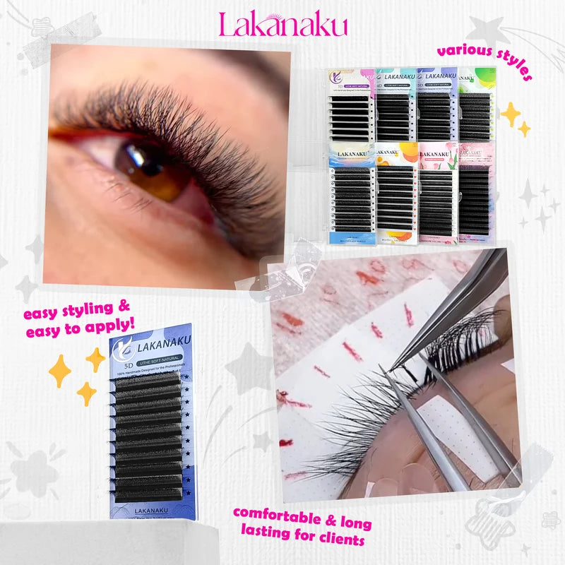 False Eyelash Extensions Volume Fans - Natural Soft Light W Style Bloom Lashes
