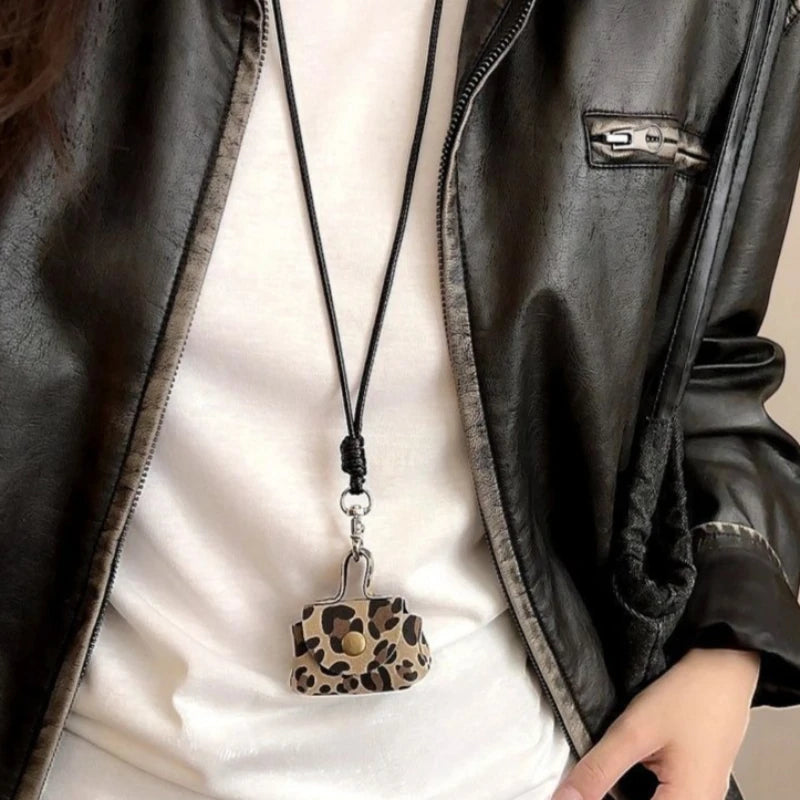 Women's Small Leather Bag Pendant Necklace - Vintage Korean Style Fashion Accessory
