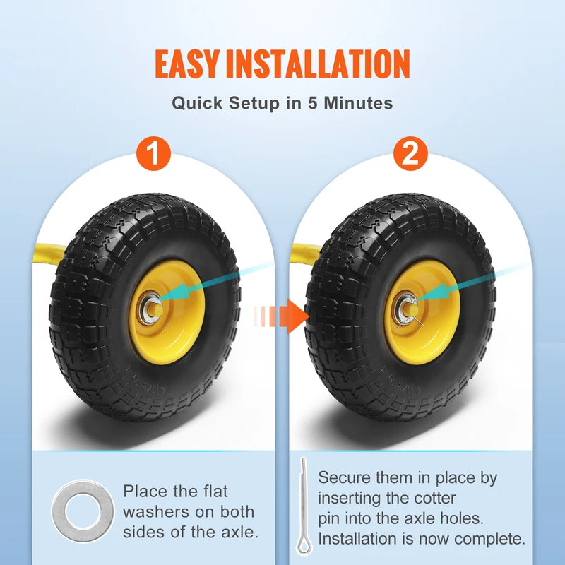 10-Inch Solid PU Run-Flat Tires and Wheels for Dollies Garden Trailers