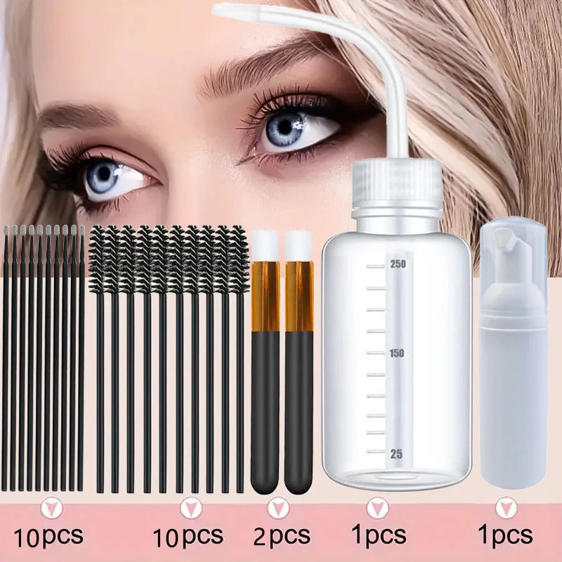 Eyelash Extension Cleaning Kit 4-in-1 Lash Shampoo Brush Foam Bottle Set
