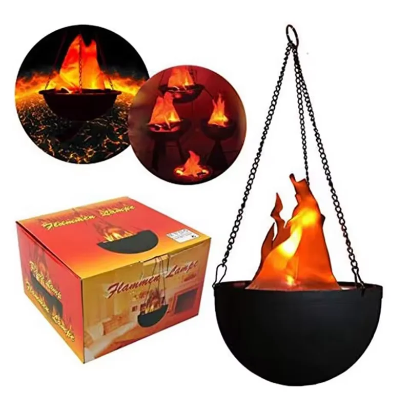 Halloween Fake Flame Lighting Prop - Haunted House Fire Basin with LED Flames