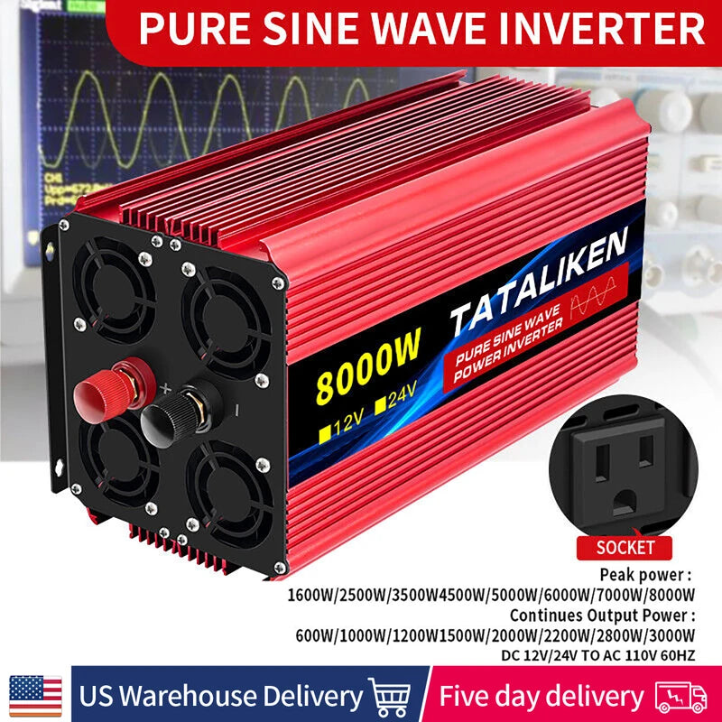 5000W-10000W Pure Sine Wave Inverter DC to AC Power Converter Car Solar Generator
