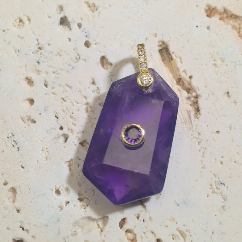 Faceted Natural Stone Pendant for Necklace Jewelry Making with Zircon Charms