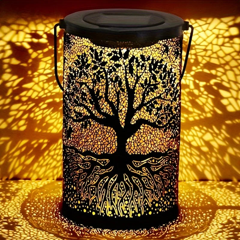 Hanging Solar Lantern Outdoor Waterproof Vintage Metal LED Light