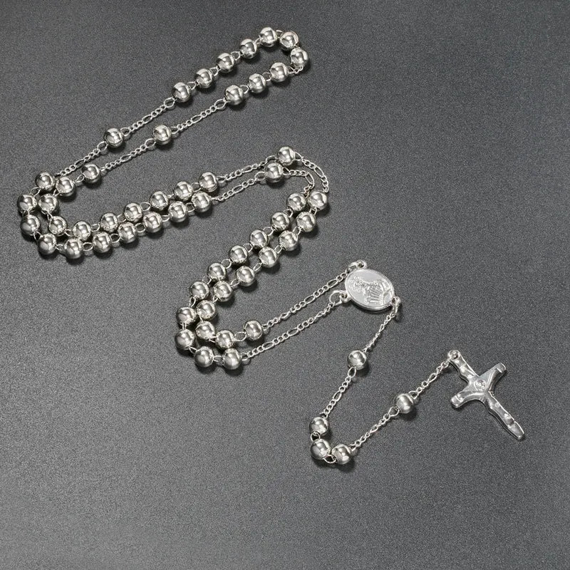 6MM Catholic Rosary Necklace for Women & Men Long Prayer Beads Cross Pendant Religious Jewelry Gift