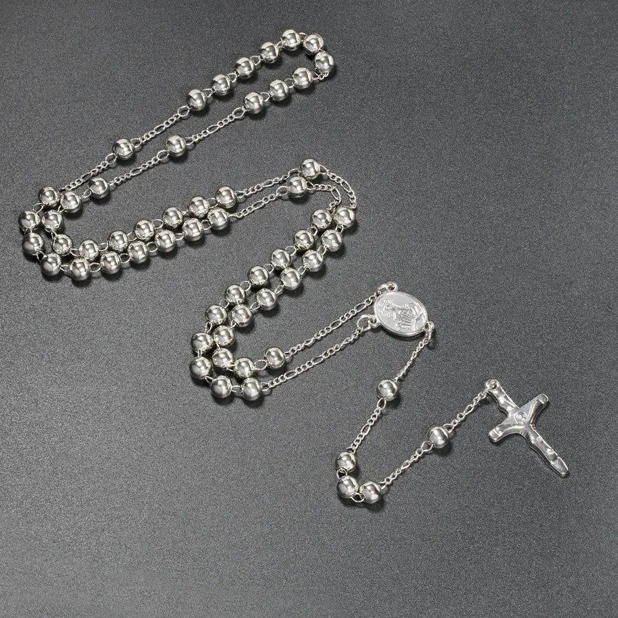 6MM Catholic Rosary Necklace for Women & Men Long Prayer Beads Cross Pendant Religious Jewelry Gift