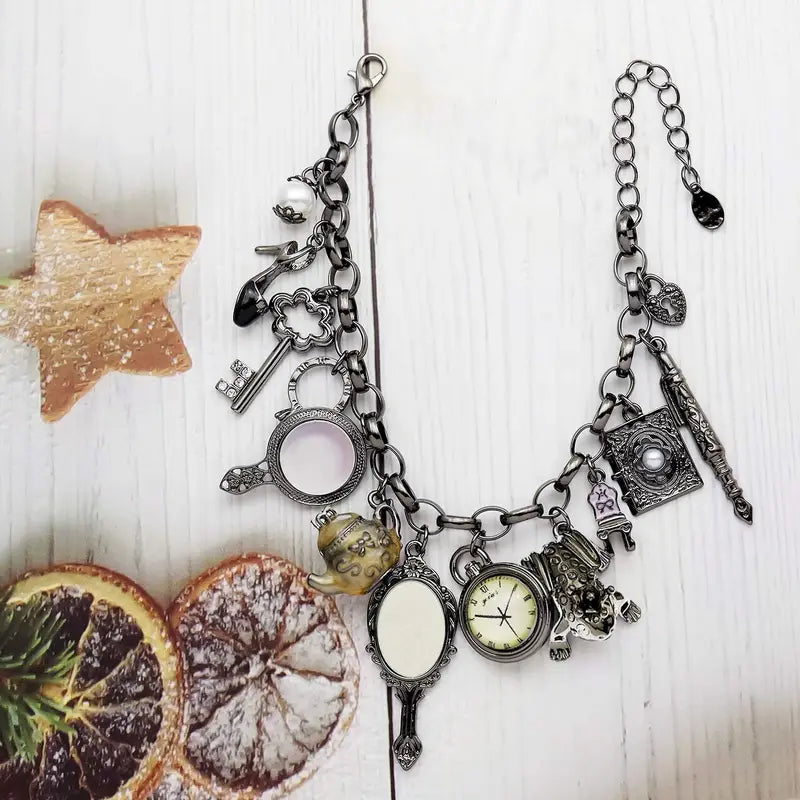 Vintage Chain Bracelet with Charms Beads Link Crystal Bangle for Women Men Jewelry Gift