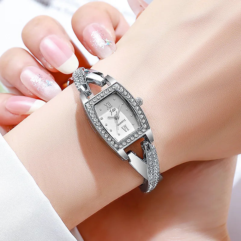 Luxury Women's Quartz Bracelet Watch with Diamond Accents - Multiple Colors