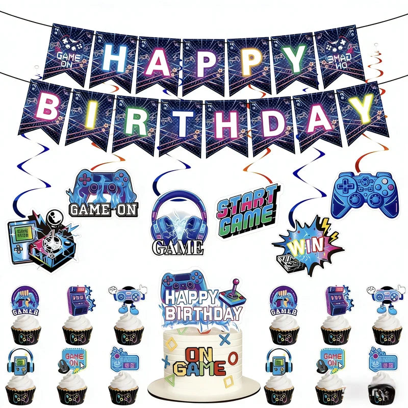 Neon Game Theme Birthday Party Decorations Hanging Pendant Controller for Game Console
