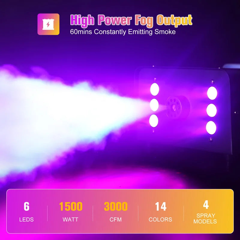 1500W RGB Fog Machine with Remote Control for DJ Party Stage Effects