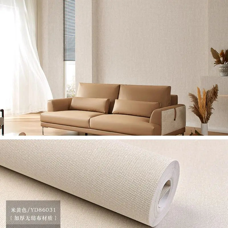 Nordic Linen Grey Wall Paper - Non-Woven Solid Color Wallpaper for Living Room & Bedroom