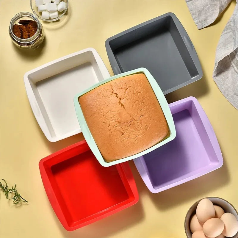 1/4Pcs Silicone Square Cake Plate Non-Stick Brownie Pan with Anti-Slip Handle