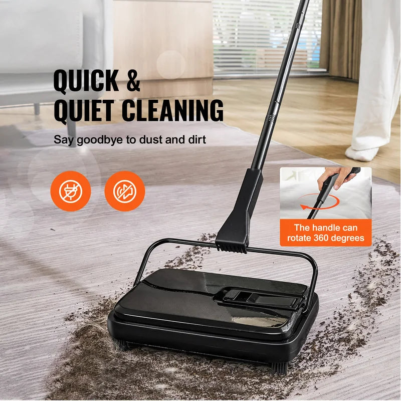 Manual Carpet Sweeper for Rugs & Hardwood Floors - 7.87in Sweeping Path, 300ml Dustbin Capacity