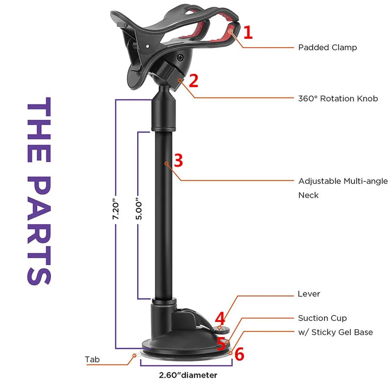 360 Degree Rotating Car Phone Holder with Strong Suction Mount for iPhone Samsung & More