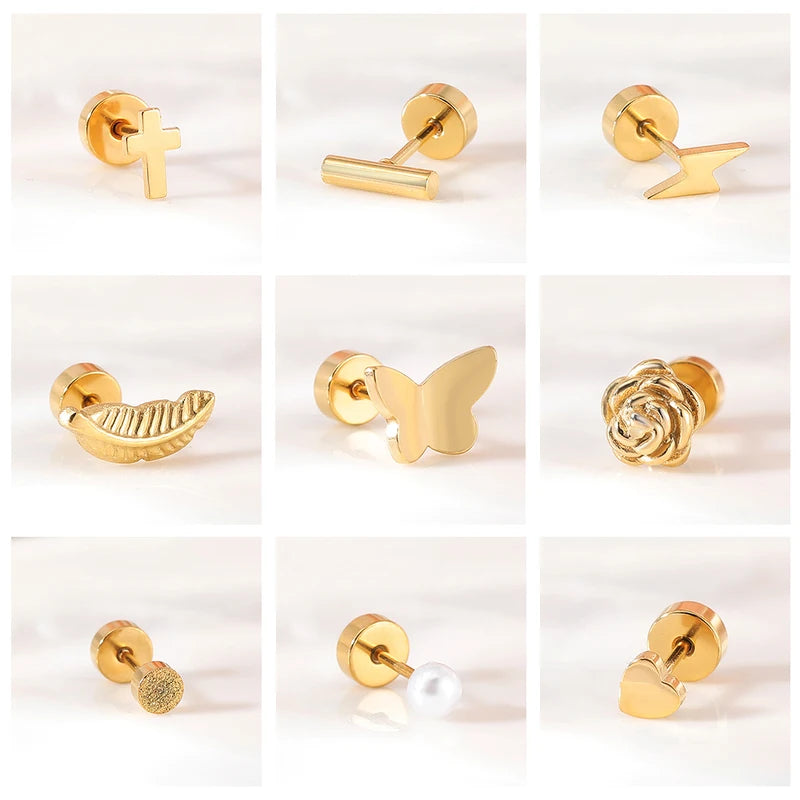 Gold Plated Star Heart Stud Earrings for Women Girls Jewelry Gift