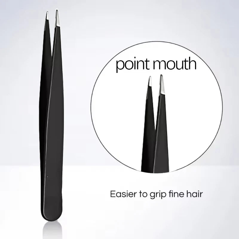 Stainless Steel Eyebrow Tweezer Set with Slant, Flat, Hook & Point Tips - Beauty Tools for Eyebrow Shaping & Ingrown Hair Removal