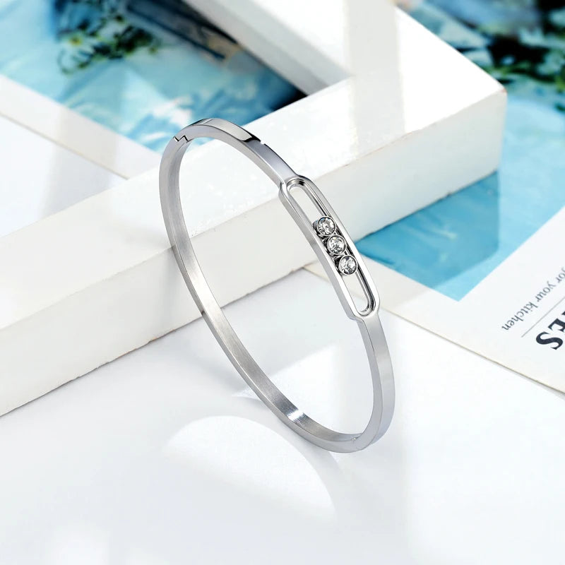 Elegant Stainless Steel Zircon Bangle for Women Wedding Gift Jewelry