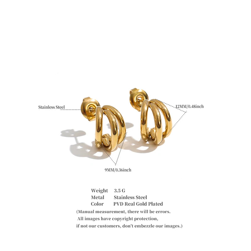 Geometric Stainless Steel Layered Earrings for Women - Casual Summer Jewelry