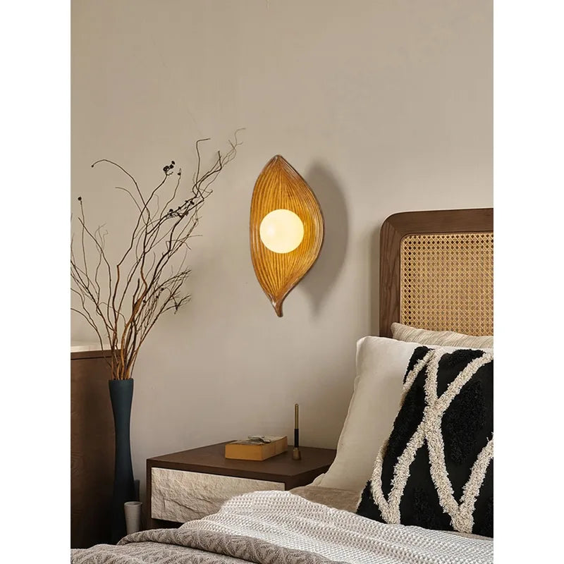 LED Leaf Resin Wall Lamp - Bedroom Living Room Wall Sconce Decor