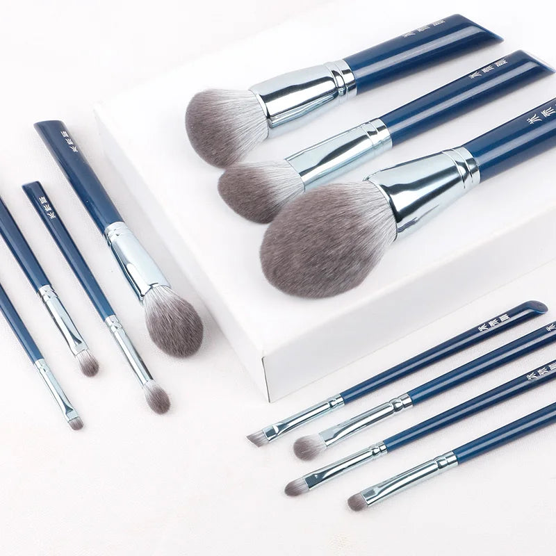 Sky Blue 11-Piece Makeup Brush Set - Soft Synthetic Face & Eye Brushes