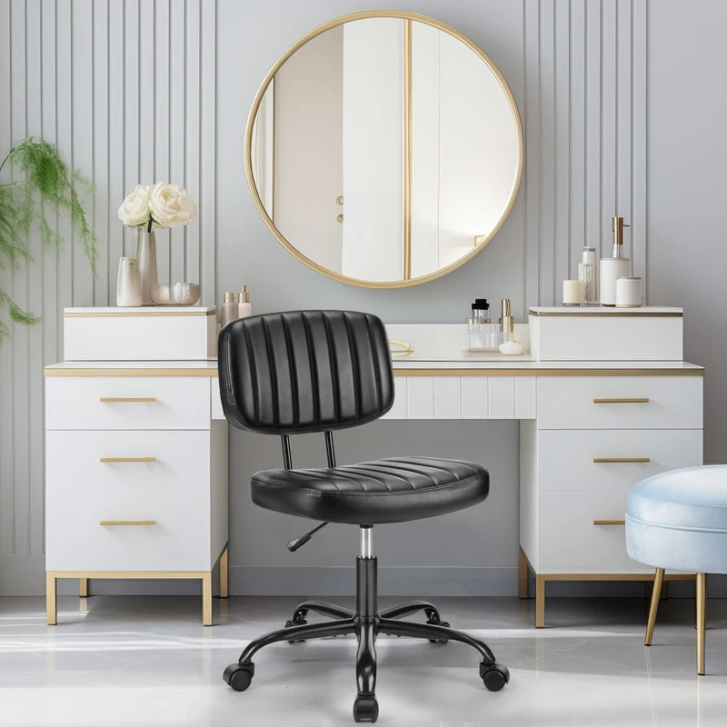 Adjustable Lumbar Support Office Chair - Swivel PU Leather Computer Desk Chair