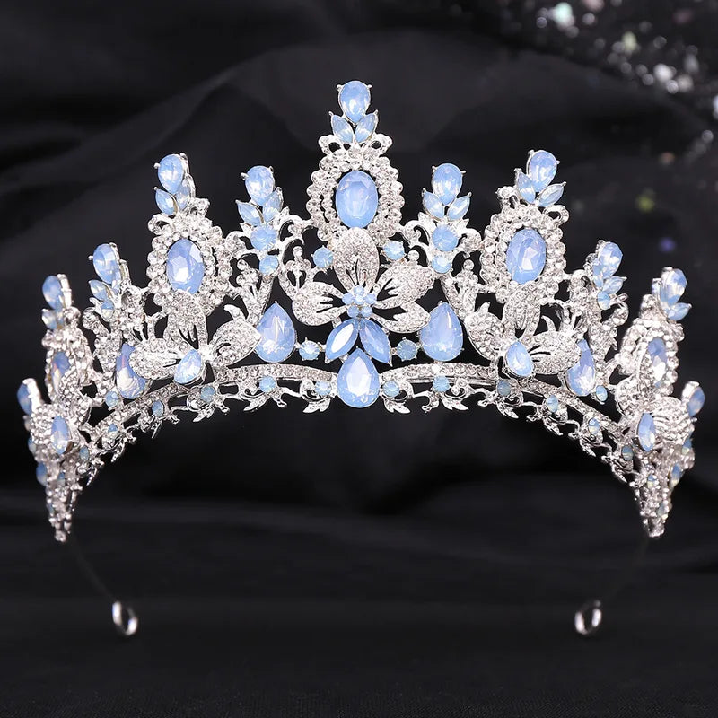 Elegant Water Drop Flower Crystal Opal Tiara for Women Wedding & Party Hair Accessories
