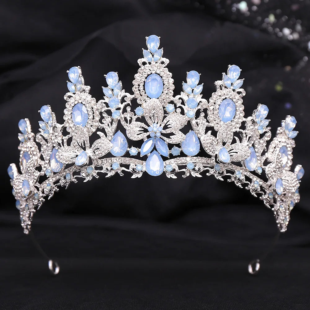 Elegant Water Drop Flower Crystal Opal Tiara for Women Wedding & Party Hair Accessories