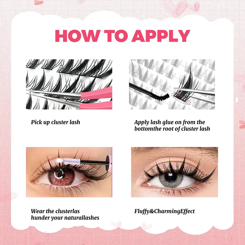 10 Rows 100 Clusters Fox-Style False Eyelashes - Natural & Thick for Beginners