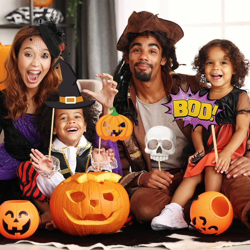 20pcs Halloween Photo Booth Props Set Spooky Skull Pumpkin Selfie Costume Party Decor