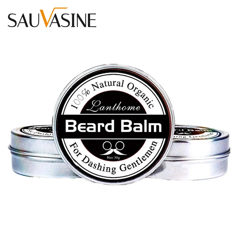 Men's Natural Beard Balm Set - Moisturizing & Smoothing Grooming Cream, 3 Pieces