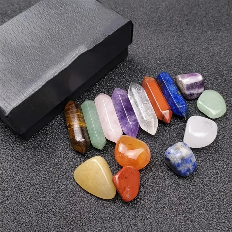 14-Piece Crystal Chakra Healing Stones Set with Rose Quartz Hexagon Gems for Meditation & Bedroom Decor