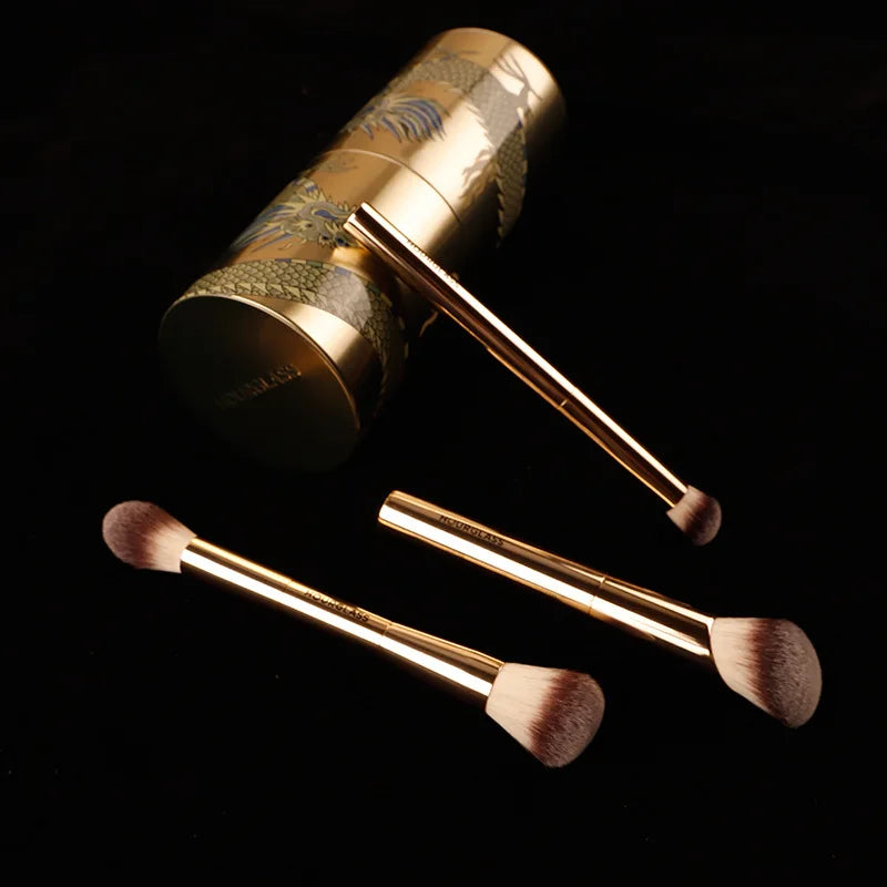 3-Piece Makeup Brush Set with Storage Box - Powder Foundation Blush Concealer