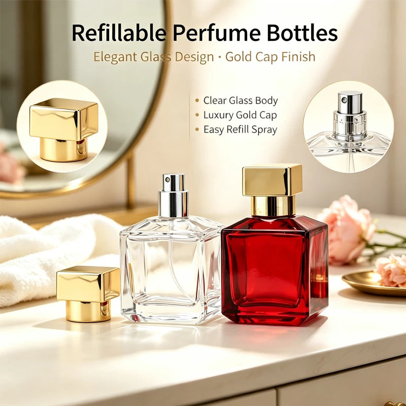50ml High-End Glass Perfume Spray Bottle - Portable Travel Dispenser