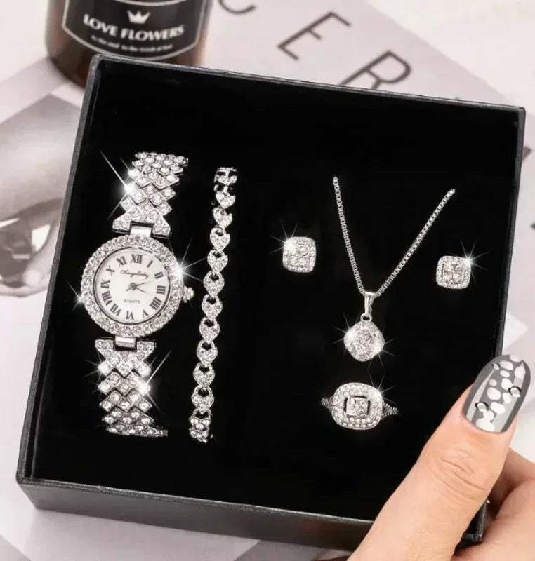 Luxury Crystal Jewelry Set for Women - Necklace, Earrings, Ring & Bracelet