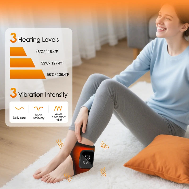 Electric Heating Ankle Wrap with Vibration Massage - Cordless Foot Support for Pain Relief