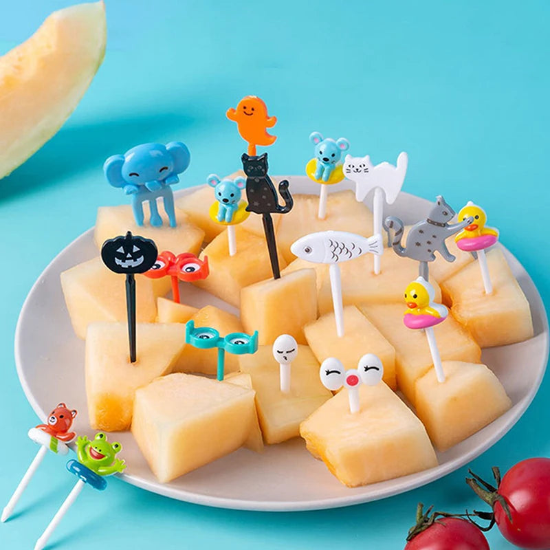 Kids Fruit Fork Set - Reusable Plastic Bento Picks for Lunch & Snacks